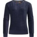 Sweater RAGWEAR "Johanka Velvet", Damen, Gr. L (40), blau (navy), Obermaterial: 62% Baumwolle, 35% Polyester, 3% Elasthan, casual, figurumspielend hüftbedeckend, Rundhals, Langarm eng Rippbündchen, Sweatshirts, Stylischer Damen Pullover in Cord-Optik