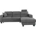 Ecksofa TRENDMANUFAKTUR "Chamber, zeitlos und modern, bequem mit hohem Sitzkomfort, L-Form", grau (dunkelgrau), B:247cm H:85cm T:165cm, Sofas, inklusive einer Kopfstütze, wahlweise mit Schlaffunktion