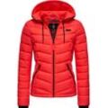 Steppjacke MARIKOO "Kuala", Damen, Gr. M (38), orange (neonorange), Obermaterial: 100% Nylon; Futter: 100% Polyester; Wattierung: 100% Polyester; Ärmelfutter: 100% Polyester, casual, figurbetont hüftlang, hoch geschlossener Ausschnitt, Langarm eng Rippstrickbündchen kontrastfarben, Jacken, ultraleichte Übergangsjacke mit Kapuze