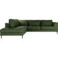 Ecksofa TRENDMANUFAKTUR "Luzi, wahlweise mit Schlaffunktion und Bettkasten, gemütlich, L-Form", grün (rain forest), Sofas, B/H/T: 264cm x 80cm x 203cm, Samtvelours, Ottomane links, ohne Schlaffunktion, ohne Bettkasten, 100% Polyester, Designsofa mit Ottomane, Metallfüße schwarz, Breite 264 cm, B:264cm H:80cm T:203cm