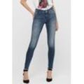 Ankle-Jeans ONLY "ONLBLUSH MID SK ANK RW REA422 NOOS" Gr. M (38), Länge 34, blau (graublau), Damen, Obermaterial: 92% Baumwolle, 6% Elastomultiester, 2% Elasthan, Abriebeffekte, Jeans, mit Fransensaum