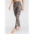 Leggings H.I.S Gr. 48/50, N-Gr, braun (schwarz mit leodruck), Damen, Obermaterial: 95% Baumwolle, 5% Elasthan, animal-print, bedruckt, Hosen, mit Leoprint, Loungewear