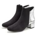 Stiefelette LASCANA Gr. 35, schwarz (schwarz, silber), Damen, Obermaterial: 80% Textilmaterial, 20% Lederimitat. Futter: 100% Decksohle: Laufsohle: Synthetik, mehrfarbig, metallic, Schuhe, mit komfortablem Blockabsatz, Stiefel, Boots VEGAN