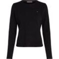 Strickpullover TOMMY HILFIGER "SOFT WOOL C-NK SWEATER" Gr. XL (42), schwarz, Damen, Obermaterial: 100% Wolle, unifarben, Pullover, mit Logostickerei, aus 100% Wolle