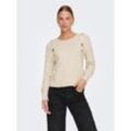 Strickpullover ONLY "ONLJEANETT LIFE LS BUTTON O-NECK CS KNT" Gr. M (38), birch detail:light gold buttons, Damen, Strick, Obermaterial: 88% Polyester, 6% Elasthan, 6% Nylon, unifarben, Pullover