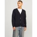 Strickjacke JACK & JONES "JJEEMIL KNIT BUTTON CARDIGAN NOOS", Herren, Gr. S, schwarz, Strick, Obermaterial: 60% Baumwolle, 20% Nylon, 20% Viskose, unifarben, modisch, tiefer V-Ausschnitt, Langarm Bündchen, Strickjacken