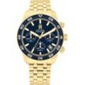 Chronograph TOMMY HILFIGER "TH85 CHRONOGRAPH", gold (goldfarben, blau), Armbanduhren, Herren, Quarzuhr, Armbanduhr, Herrenuhr, Edelstahlarmband, analog, Tag