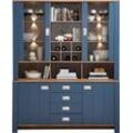 Buffet INNOSTYLE "DIJON", blau, B:163cm H:201cm T:45cm, Holzwerkstoff, MDF, Glas, Schränke, 4 türig, 18 Fächer davon 6 für Flaschen, LEB Beleuchtung, Softclose