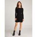 Strickkleid TOMMY JEANS "TJW F&F CABLE SWEATER DRESS", Damen, Gr. M (38), N-Gr, schwarz, Strick, Obermaterial: 65% Baumwolle, 35% Polyamid, Strukturmuster, casual, tailliert kurz, Rückenausschnitt, Langarm Strickkante kontrastfarben, Kleider, mit Zopfmuster