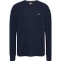 Langarmshirt TOMMY JEANS "TJM SLIM WAFFLE L/S TEE EXT", Herren, Gr. XL, blau (schwarz night navy), Jersey, Obermaterial: 60% Baumwolle, 40% Polyester, unifarben, Basic, slim fit hüftlang, Rundhals, Langarm elastischer Bund, Shirts, mit Waffelstruktur