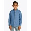 Langarmhemd TOMMY HILFIGER "DENIM CHAMBRAY SHIRT LS", Jungen, Gr. 4 (104), N-Gr, blau (denim medium), Denim/Jeans, Obermaterial: 100% Baumwolle, unifarben, regular fit, Langarm Ärmel mit Ärmelschlitz 1-Knopf-Manschette, Hemden, in blauer Waschung, mit Logostickerei