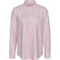 Hemdbluse TOMMY JEANS "TJW REG OXFORD SHIRT" Gr. L (40), pink (pink, weiß), Damen, Web, Obermaterial: 100% Baumwolle, gestreift, Blusen, mit Logostickerei