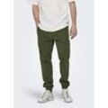 Cargohose ONLY & SONS "ONSCARTER LIFE CARGO CUFF 0013 PANT NOOS", Herren, Gr. 32, Länge 32, grün (olive night), Web, Obermaterial: 98% Baumwolle, 2% Elasthan, unifarben, modisch, Hosen