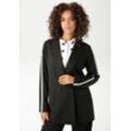 Longblazer ANISTON CASUAL Gr. 36, schwarz-weiß (schwarz, weiß), Damen, Jersey, Obermaterial: 82% Polyester, 15% Viskose, 3% Elasthan. Futter: 100% Polyester, unifarben mit Farbeinsatz, Blazer, mit trendigem Streifen an Schulter und den Ärmeln - NEUE KOLLEKTION