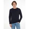 Longsleeve TOMMY HILFIGER "TOMMY LOGO LONG SLEEVE TEE", Herren, Gr. S (46), blau (desert sky), Single Jersey, Obermaterial: 100% Baumwolle, unifarben, bestickt, casual, normal hüftlang, Rundhals, Langarm, Shirts, mit Logodruck