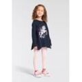 Langarmshirt & Leggings KIDSWORLD "2tlg. Set Shirt + Leggings", Mädchen, Gr. 140/146, bunt (marine, rosa), Single Jersey, Obermaterial: 100% Baumwolle. Unterteil: 95% Baumwolle, 5% Elasthan, bedruckt, modisch, KOB Set-Artikel, Zipfelshirt + Leggings für kleine Mädchen