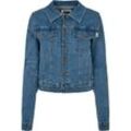 Jeansjacke URBAN CLASSICS "Urban Classics Damen Ladies Organic Denim Jacket" Gr. M, blau (clearblau washed), Damen, 50% Baumwolle (Bio), 48% Baumwolle, 2% Elasthan, unifarben, Jacken