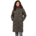 Daunenmantel JACK WOLFSKIN "MARIENPLATZ COAT W" Gr. S, braun (cold coffee), Damen, Obermaterial: 87% Polyamid, 13% Elasthan. Futter: 100% Polyester. Wattierung: 90% Entendaune, 10% sonstige Federn, unifarben, Mäntel, mit Kapuze