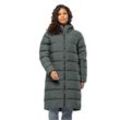 Daunenmantel JACK WOLFSKIN "FROZEN PALACE COAT W" Gr. L (42/44), grün (slate grün), Damen, Obermaterial: 100% Polyester. Futter: 100% Polyester. Füllung: 90% Entendaune, 10% Federn, unifarben, Mäntel, mit Kapuze