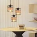 Gbly - Pendelleuchte Esstisch Hängelampe Vintage - Rustikal Esstischlampe Rund Schwarz 3 Flammig Retro Hängeleuchte E27 Rattan Wohnzimmerlampe