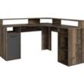 Gaming-Tisch BYLIVING "Fox", grau (old wood, anthrazit, old wood, old wood), B:139cm H:120cm T:139cm, Tische, Breite 139 cm, moderner Eck-Schreibtisch