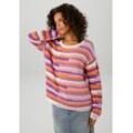 Strickpullover ANISTON CASUAL, Damen, Gr. 34, bunt (wollweiß, rosa, lila, orange), Strick, Obermaterial: 50% Baumwolle, 50% Polyacryl, gestreift, geringelt, Ajourstrickmuster, modisch, lässig geschnitten hüftlang, Rundhals, Langarm Rippstrickbündchen, Pullover, im extravagantem Streifen-Dessin - NEUE KOLLEKTION