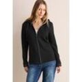 Cardigan CECIL Gr. L (42), schwarz, Damen, Stoff, 48% Viskose, 46% Polyester, 6% Elasthan, unifarben, Strickjacken, mit Kapuze mit Tunnelzugband