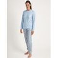 Pyjama CALIDA "Sweet Dreams" Gr. L (48/50), blau (arctic ice), Damen, Interlock, Obermaterial: 100% Baumwolle, gemustert, Homewear-Sets, mit lässig-lockerer Passform