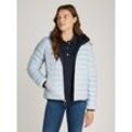 Steppjacke TOMMY HILFIGER "REVERSIBLE LW PADDED JACKET", Damen, Gr. L (40), blau (breezy blau), Web, Obermaterial: 100% Polyester, unifarben, casual, normal hüftlang, Langarm elastischer Bund, Jacken, mit reversible Tragemöglichkeit, leichte Wattierung, Logo-Patch