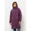 Daunenmantel JACK WOLFSKIN "MARIENPLATZ COAT W", Damen, Gr. M (38/40), lila (berry, jam), Obermaterial: 87% Polyamid, 13% Elastan; Futter: 100% Polyester; Füllung: 90% Entendaunen, 10% Federn, Mäntel