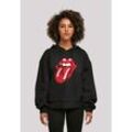 Kapuzenpullover F4NT4STIC "The Rolling Stones Classic Zunge", Damen, Gr. L, schwarz, Obermaterial: 100% Baumwolle, casual, oversize, Pullover, Print