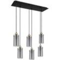 Hängeleuchte Esstischlampe Pendelleuchte Wohnzimmerlampe, Glas rauch Metall schwarz, Fassungen 6x E27 LxBxH 75x24x120 cm