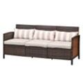 Rattan Sofa Dreisitzer Garten Loungesofa mit Kissen Stahl Braun