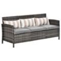 Rattan Sofa Dreisitzer Garten Loungesofa mit Kissen Stahl Grau