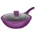 Wok KING "NEW~WAVE", lila (aubergine), H:8cm Ø:28cm, Pfannen, Induktion, Antihaftbeschichtung, Glasdeckel mit Silikonrand, 28 cm