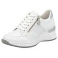 Keilsneaker RIEKER, Damen, Gr. 39, silber (weiß, silberfarben), Lederimitat, Textil, Glitzer, sportlich, Schuhe Sneaker, Schnürschuh, Halbschuh, Sneaker mit loser Einlage, schmale Form