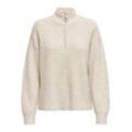 Strickpullover ONLY "ONLTOKYO SOLID L/S ZIP PULLOVER KNT NOOS" Gr. L (40), beige (pumice stone detail:melange), Damen, Strick, Obermaterial: 79% Polyester, 13% Polyacryl, 5% Wolle, 3% Elasthan, meliert, Pullover