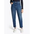 Mom-Jeans TOMMY JEANS "Tommy Jeans - High waist - Mom-Jeans", Damen, Gr. 26, Länge 30, blau (denim schwarz), Denim/Jeans, Obermaterial: 99% Baumwolle, 1% Elasthan, unifarben, casual, regular fit knöchellang, Jeans, mit Logo-Stickereien