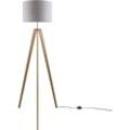 PACO HOME Stehlampe "Canvas uni Color", braun (holzfarben), Ø 44,5cm H: 155,5cm, Lampen, Stehlampe Vintage Fuß LED Lampe Wohnzimmer Skandinavischer Stil E27