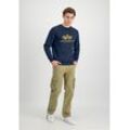 Sweater ALPHA INDUSTRIES "Alpha Industries Men - Sweatshirts Basic Sweater", Herren, Gr. M, blau (new navy, wheat), Obermaterial: 80% Baumwolle, 20% Polyester, regular fit, Sweatshirts