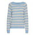 Rundhalspullover VERO MODA "VMDOFFY LS O-NECK BLOUSE GA NOOS", Damen, Gr. L (40), cashmere blau stripes:birch, Strick, Obermaterial: 94% Polyester, 3% Elasthan, 3% Nylon, gestreift, modisch, regular fit, Rundhals, Langarm Rippbündchen, Pullover