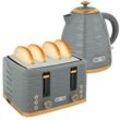 HOMCOM Wasserkocher Toaster Set mit 1,7L Wasserkocher, 4 Scheiben Toaster Grau