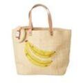 RICE Raffia Tasche Banane mit Ledergriffen, L:33 cm, B:18 cm, H:33 cm