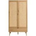 Schrank in heller Holzoptik, Rattan und schwarzem Metall H190 cm MANILLE