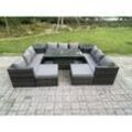 Fimous - Wicker Polyrattan Gartenmöbel Sofa Set Outdoor Einstellbare Steigende Esstisch Set mit 2 Beistelltischen 2 Fußhocker 11 Sitzer Dunkelgrau