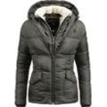 Winterjacke NAVAHOO "Megan", Damen, Gr. S (36), grau (anthrazit), Oberstoff: 100% Polyester, Futter: 100% Polyester, Wattierung: 100% Polyester, Ärmelfutter: 100% Polyester, Kunstpelz: 90% Polyacryl, 10% Polyester, clean, modisch, tailliert hüftbedeckend, Langarm Ärmel ohne Ärmelschlitz Rippstrickbündchen, Jacken, stylische Damen Steppjacke mit Teddyfutter