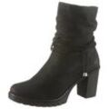 Winterstiefelette RIEKER, Damen, Gr. 38, schwarz, Nubuklederimitat, elegant, Schuhe, Boots, Trichterabsatz, Warmfutter, mit gerafftem Schaft