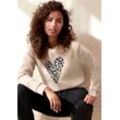 Sweatshirt LASCANA, Damen, Gr. 32/34, beige (sand), Obermaterial: 60% Baumwolle, 40% Polyester, unifarben, bedruckt, casual, loose fit hüftlang, Rundhals, Langarm Rippbündchen, Sweatshirts, Loungehirt mit Herz-Leo-Druck, Loungewear, Topseller