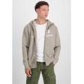 Kapuzensweatjacke ALPHA INDUSTRIES "BASIC ZIP HOODY", Herren, Gr. S, beige (vintage sand), angeraute Sweatware, Obermaterial: 100% Baumwolle, bedruckt, modisch, normal, Rundhals, Langarm eingesetzt Rippbündchen, Sweatjacken