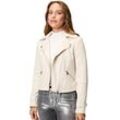 Bikerjacke ZERO "zero Bikerjacke in Veloursleder-Optik", Damen, Gr. 34, beige (french oak), Web, Obermaterial: 95% Polyester, 5% Elastan. Ärmelfutter: ohne Futter., unifarben, casual, figurbetont, Langarm Manschette mit Druckknopf, Jacken